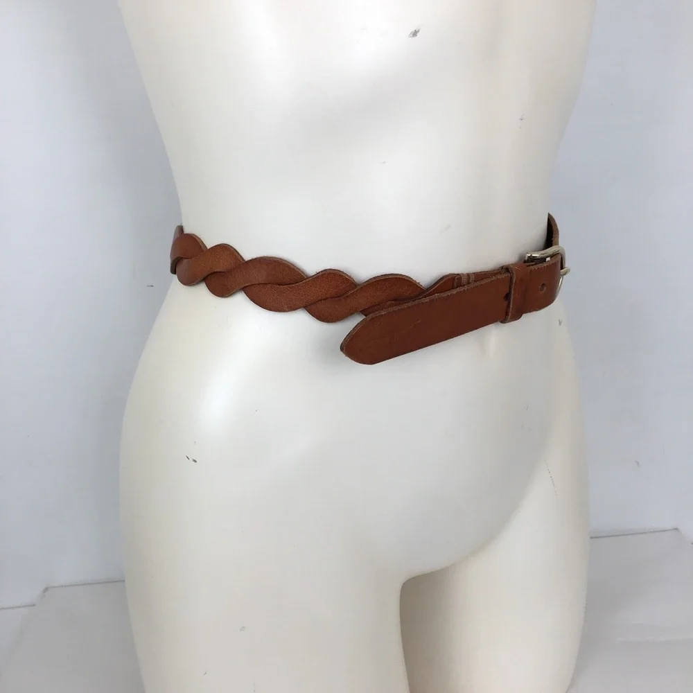 Women’s Thin Brown Twisted Braided Leather Belt Preppy